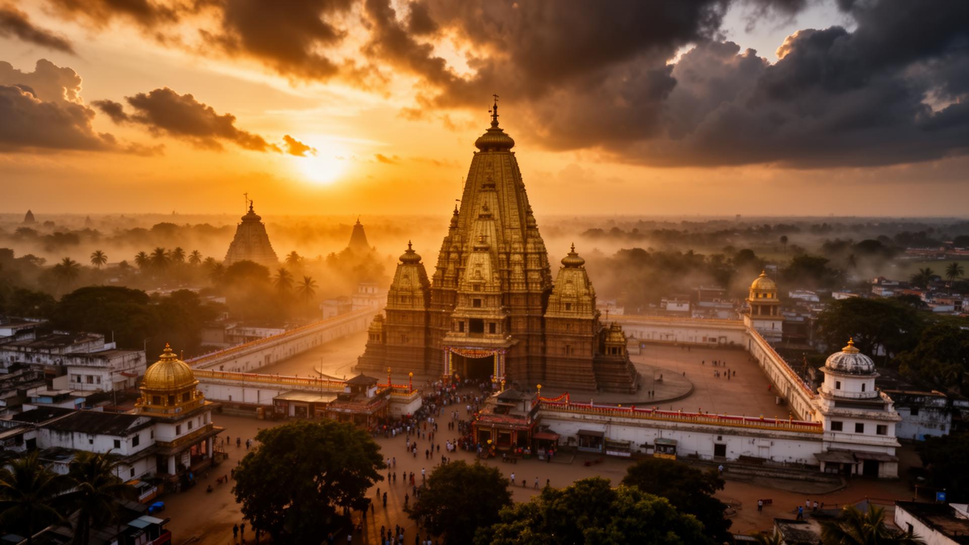 Cinematic temple sunrise